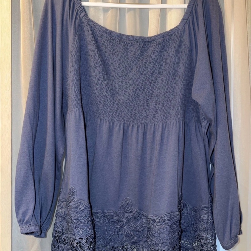 Roaman's Navy Lace Trim Blouse